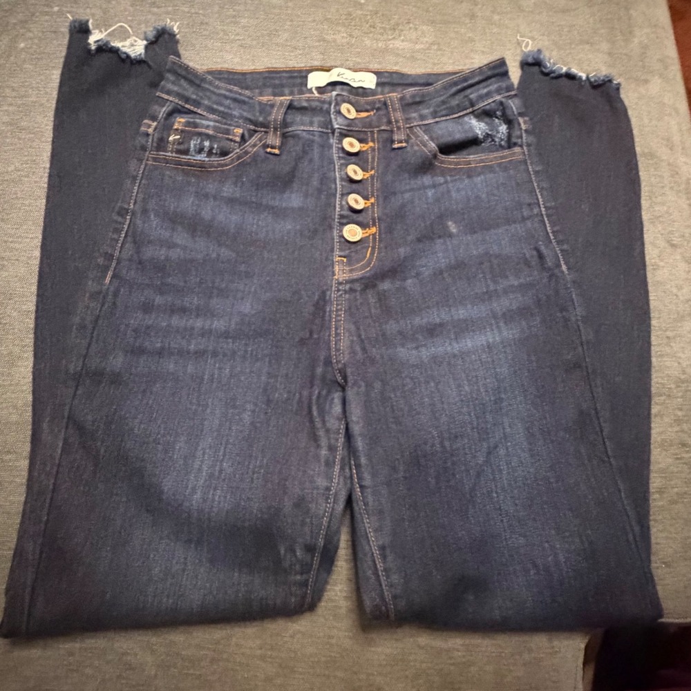 KanCan High Rise Skinny Jeans Dark Wash Button Fly Frayed Hem KC7273RH Size 5/26